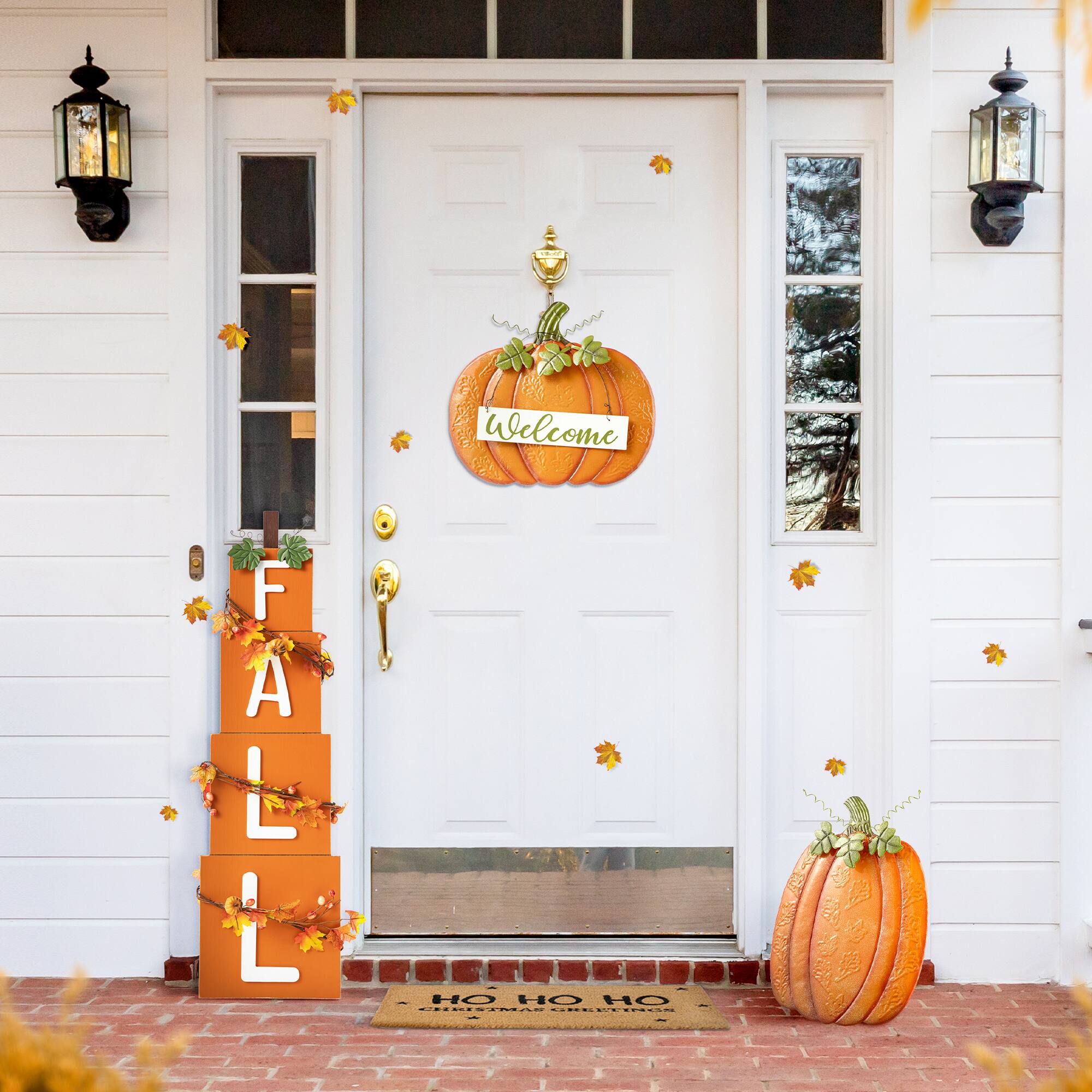 Glitzhome® 2ft. Fall Metal Embossed Glitter Pumpkin Yard Stake, 2ct.